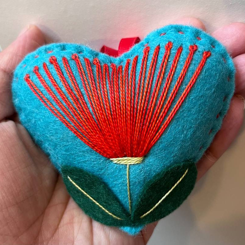 Pohutukawa felt heart - Preorder