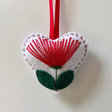 Pohutukawa felt heart - Preorder
